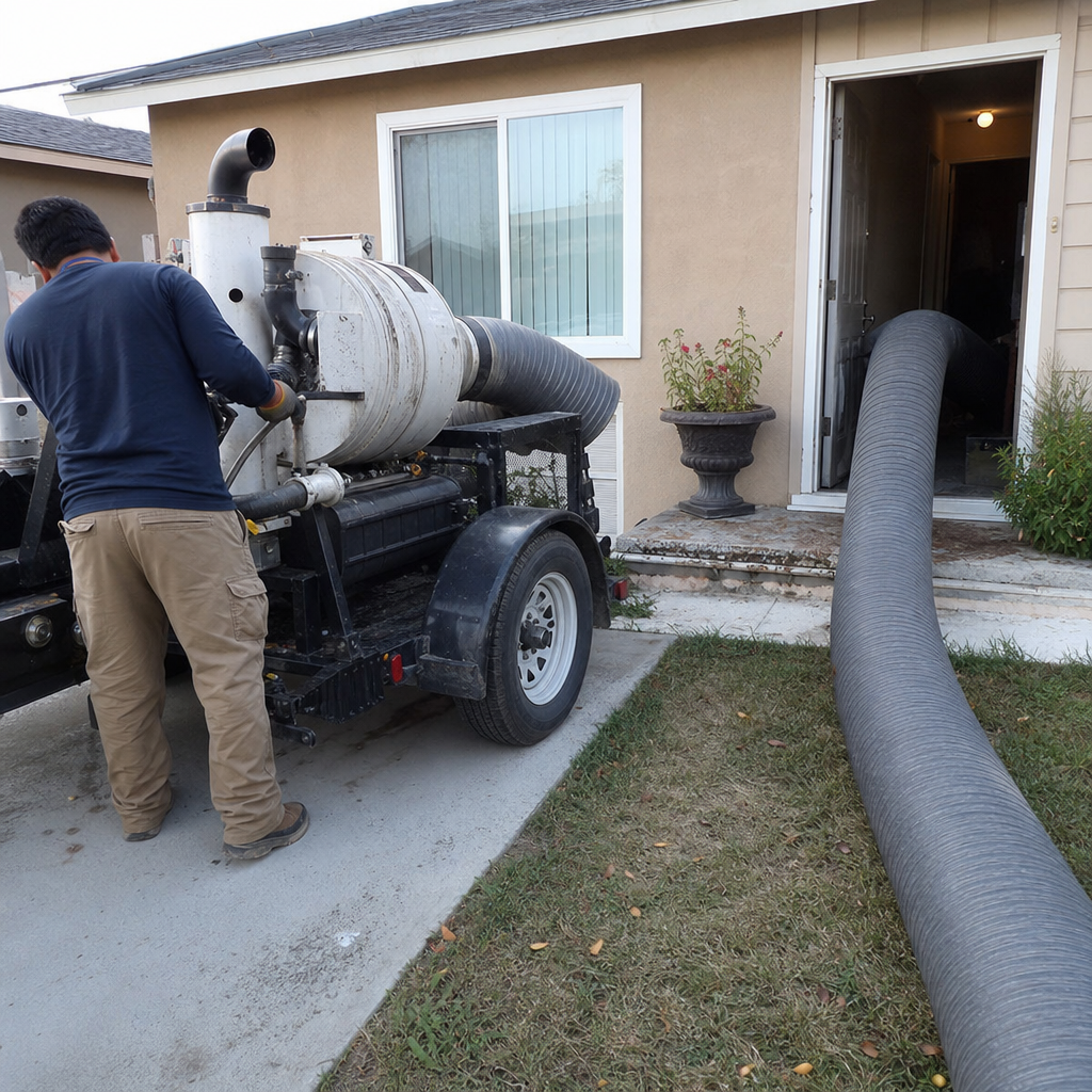 professional technician operating an air duct cleaning vacuum system
